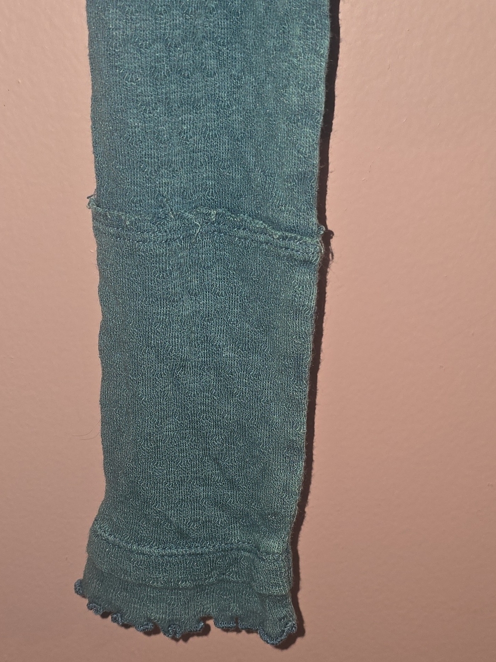 NWT-We The Free Teal Solid Rib Knit Ruffle Mock Neck Long Sleeve Layering Top L - Picture 7 of 10